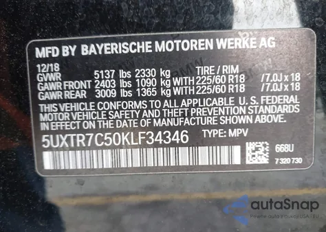 2019 BMW X3 Sdrive30I from USA, damaged, VIN 5UXTR7C50KLF34346